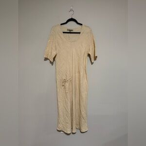 Flax Cream Linen Short Sleeve Midi Dress Size Large Neutral Lagenlook Boho